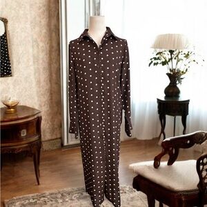 Polka Dot Brown Maxi Shirt Dress